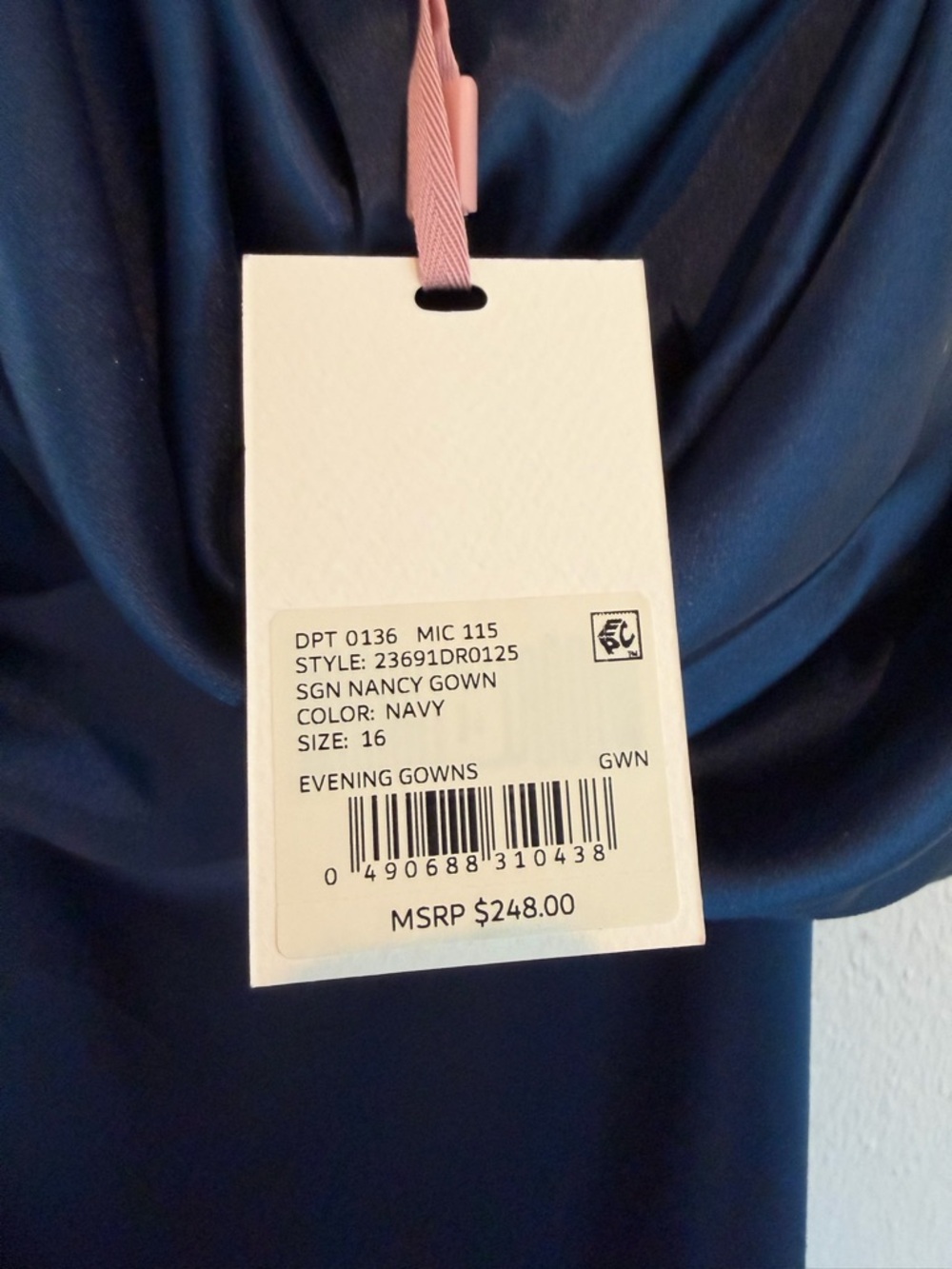 Alex Marie Navy One-Shoulder Satin Gown - Picture 5 of 9